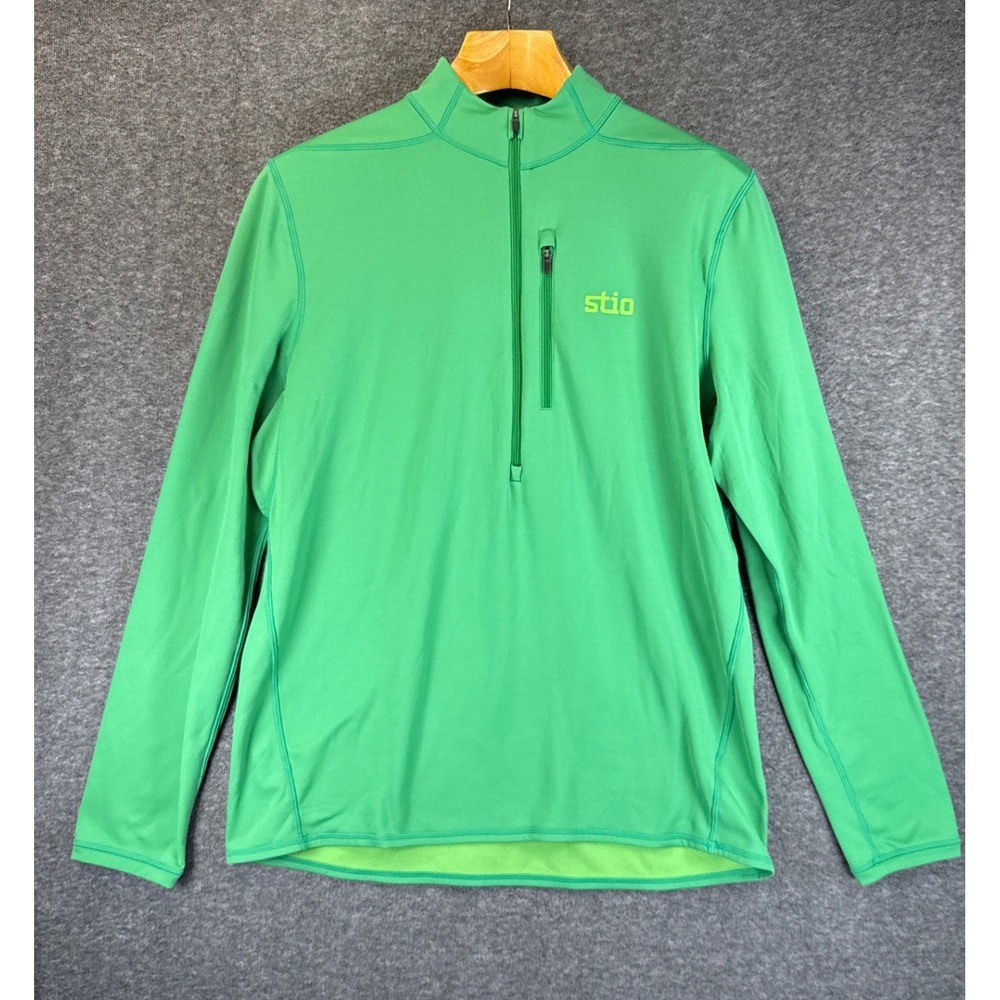 Stio Quarter Zip Pullover Mens L Green Technical Fleece Lined Mock Neck Travel